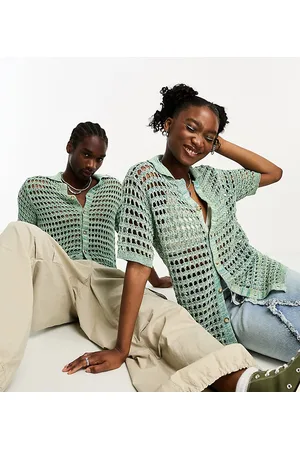Reclaimed Unisex knitted ladder shirt in space dye blue
