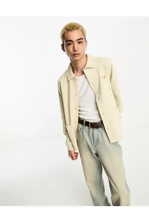 Fred Perry Button through polin long sleeve shirt in oatmeal