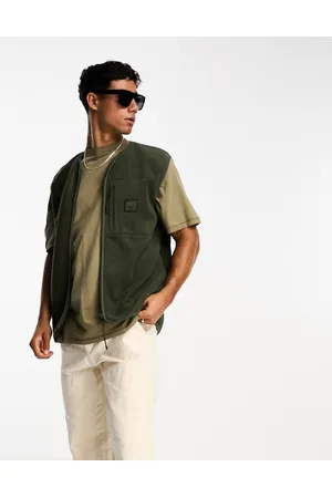Rains Zip through fleece vest in khaki
