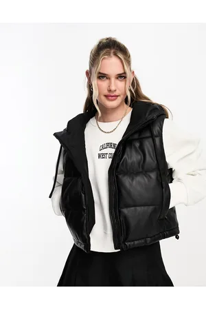 Pull&Bear Padded faux leather gilet with hood in