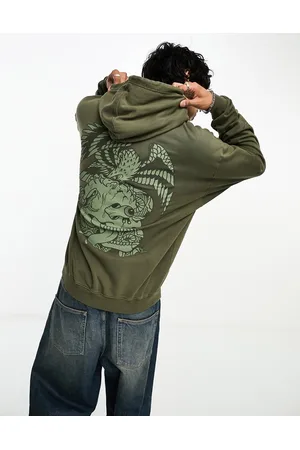 ED HARDY Oversized hoodie in washed khaki with eagle graphic