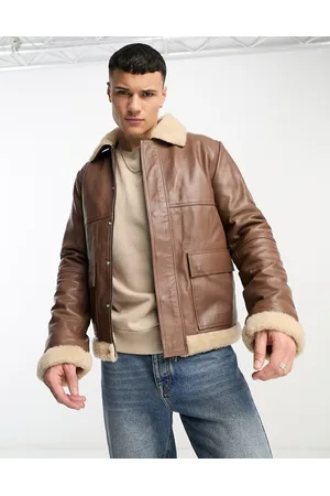 Bolongaro Short sheerling collared leather jacket in
