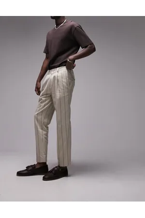 Topman Beige and brown striped suit trouser