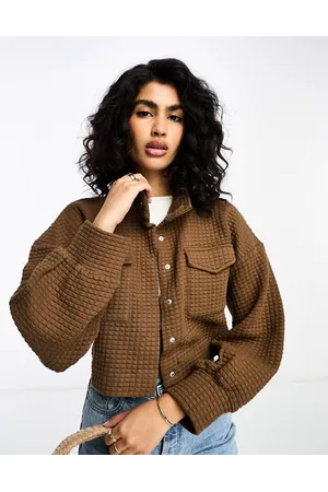 NA-KD Cropped quilted jacket in khaki