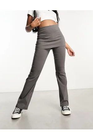 Pull&Bear Skirt detail flare trouser in charcoal