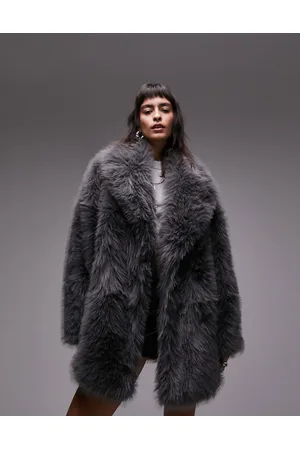 Topshop Mid length faux fur coat in charcoal