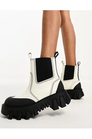 Tommy Hilfiger Chunky chelsea mixed material boots in cream