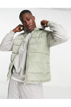 New Look Funnel neck puffer gilet in light khaki