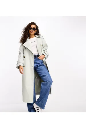 ASOS ASOS DESIGN Petite longline trench coat in pale sage