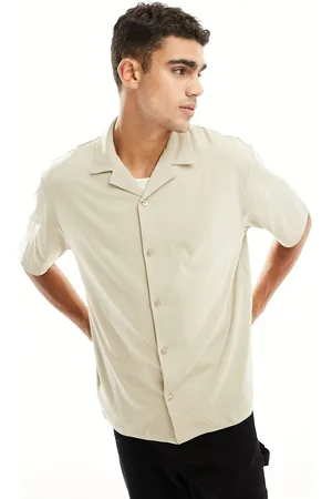 River Island Jersey revere collar shirt in stone