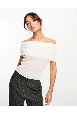 NA-KD Off shoulder knitted top in off