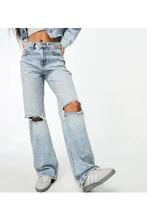 Stradivarius Petite wide leg dad jean with rips in medium