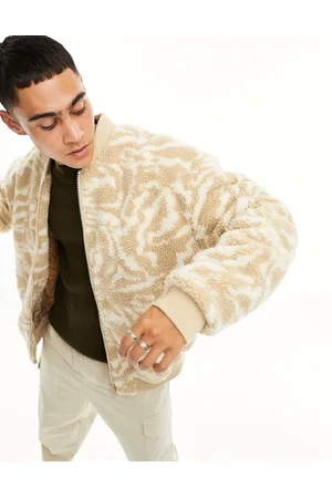 ASOS Borg bomber jacket with tiger print in ecru