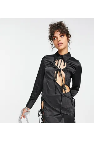 COLLUSION Satin cut out tie front shirt co-ord in