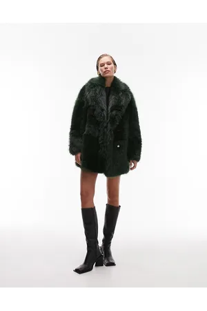 Topshop Mid length faux fur coat in forest