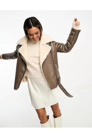 Glamorous Chunky aviator jacket in and cream shearling