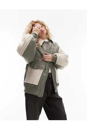 Topshop Knit and nylon mix bomber jacket in khaki