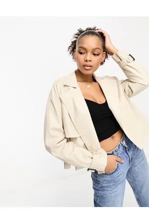 River Island Crop pu trench jacket in cream