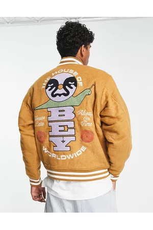 Obey Time varsity bomber jacket in light with chest and back embroidery