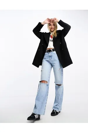 Monki Wool blend double breasted longline jacket in