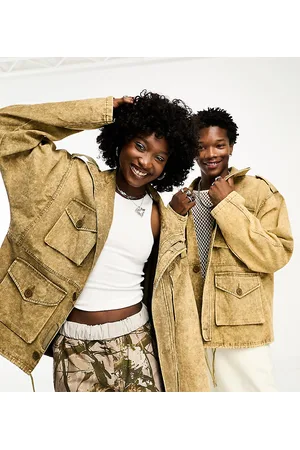 COLLUSION Unisex oversized washed vintage utility cargo jacket in mustard