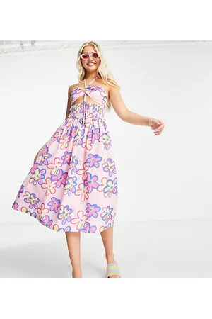 COLLUSION Bandeau cut out detail summer midi dress in floral