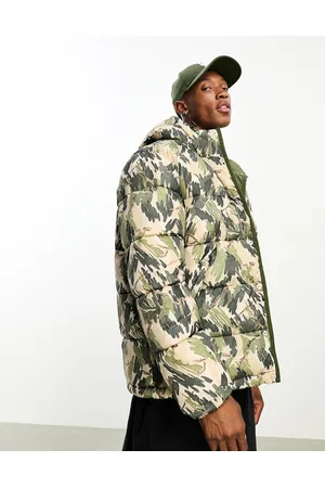 Paul Smith Reversible ripstop leaf camo hooded puffer jacket in dark /multi