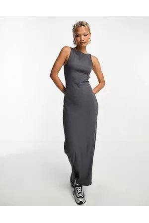 COLLUSION Slash neck maxi dress in grey