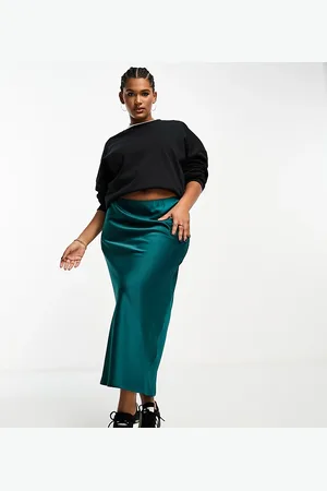 ASOS ASOS DESIGN Curve satin bias midi skirt in deep teal