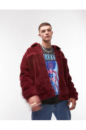 Topman Faux fur western jacket in burgundy
