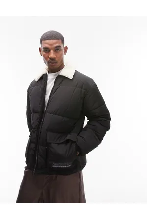 Topman Puffer jacket with borg collar in