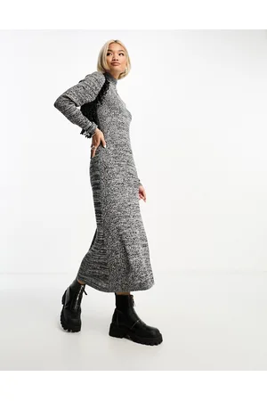 Object High neck knitted jumper maxi dress in black and white