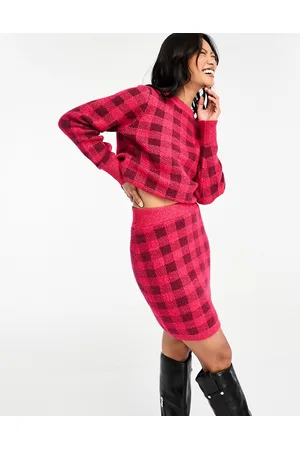 VILA Fluffy mini skirt co-ord in check