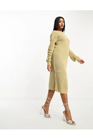 Glamorous Scoop lace back midi jumper dress in oatmeal