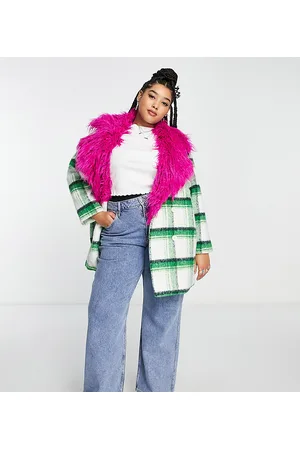 Native Youth Double breasted coat with contrast collar in check