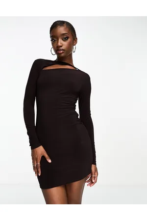 Public Desire Double lined bodycon mini dress with cut out in chocolate