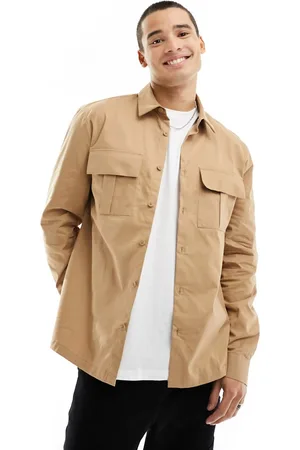 River Island Double pocket utility shirt in light stone