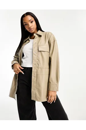 Pull&Bear Faux leather overshirt in taupe