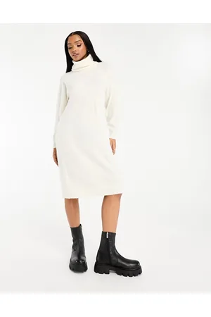 VERO MODA Roll neck knitted maxi dress in cream
