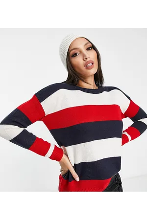 Brave Soul Tall chess boxy jumper in multi stripe