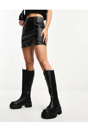 ONLY Faux leather notch front mini skirt in