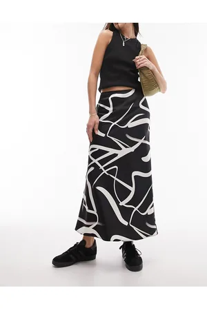 Topshop Mono print bias maxi skirt in mono