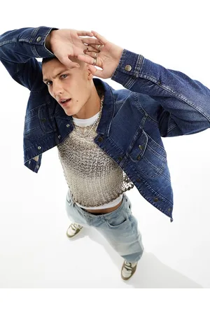 Lee Reversible borg and denim rider jacket in mid dark wash