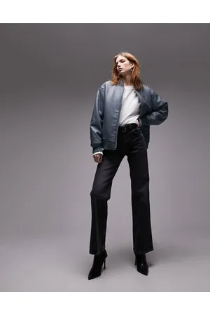 Topshop Faux leather boxy bomber jacket in