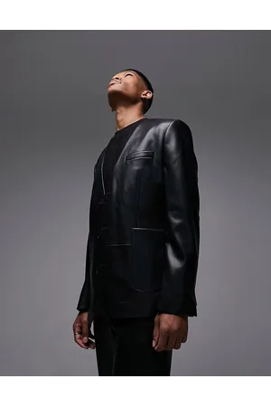 Topman Faux leather oversized blazer in