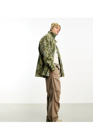 Reclaimed Borg zip up printed shirt