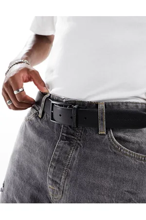 French Connection Reversible square buckle leather belt in /navy