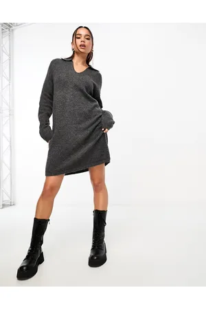 JDY V neck polo midi dress in dark