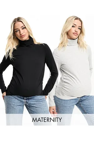 Threadbare Maternity 2 pack high neck long sleeve top in and grey