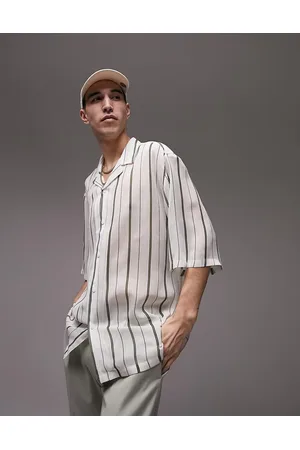 Topman Short sleeve relaxed revere sheer stripe shirt in